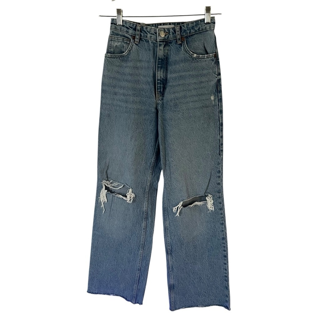 Zara Women High Rise Wide Ripped Jeans Size 6 - Picture 2 of 6